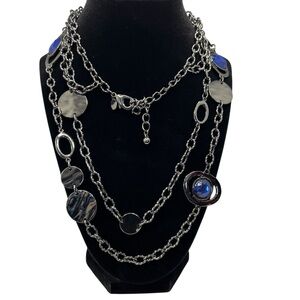 Chico’s NWT - Women’s Elevate Gunmetal Blue Crystal Necklace & Earrings Set